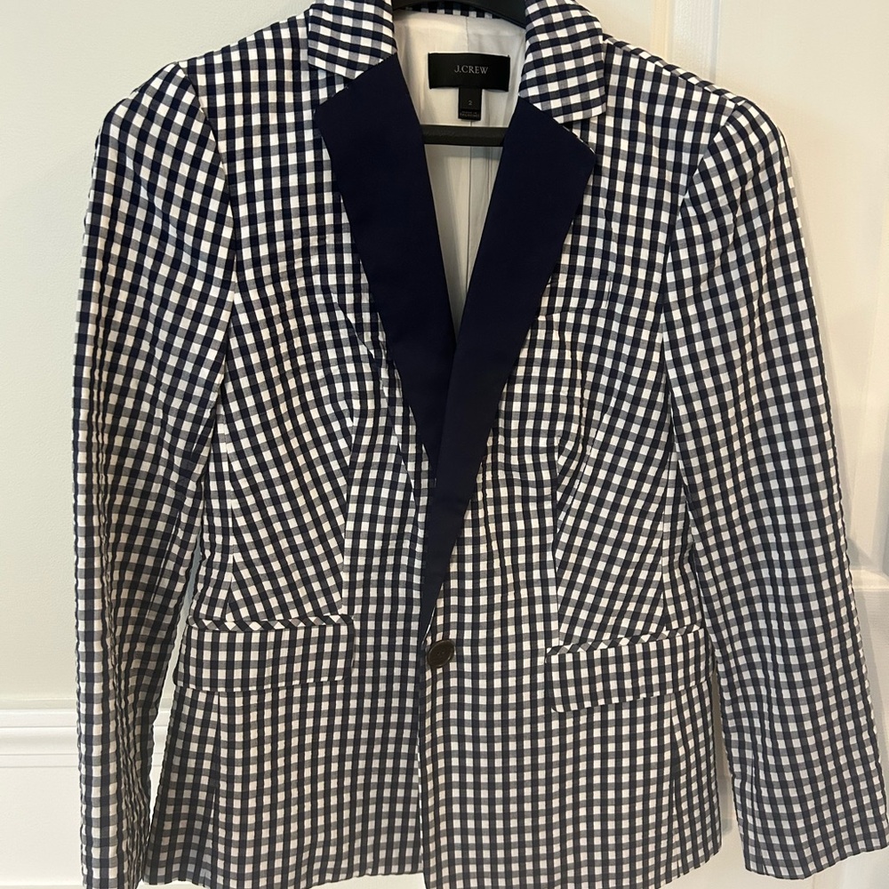 J.Crew Checkered Navy and White Blazer